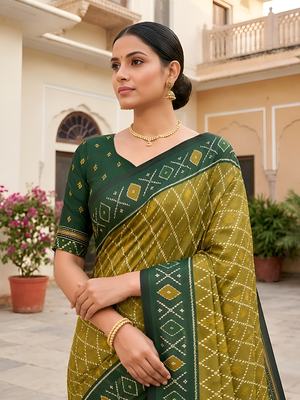 Green patola silk saree with zari weaving meenakari patola design 5