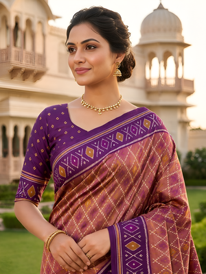 Onion pink patola silk saree with zari weaving meenakari patola design 4
