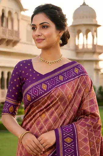 Onion pink patola silk saree with zari weaving meenakari patola design