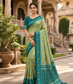Green patola silk saree with zari weaving meenakari patola design
