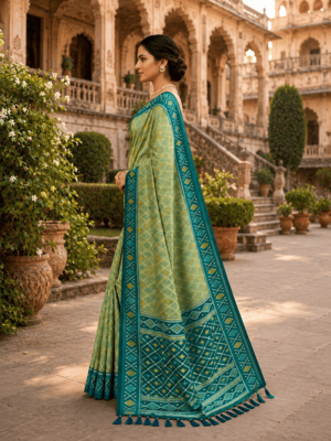 Green patola silk saree with zari weaving meenakari patola design 2