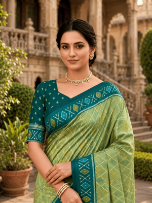 Green patola silk saree with zari weaving meenakari patola design 5