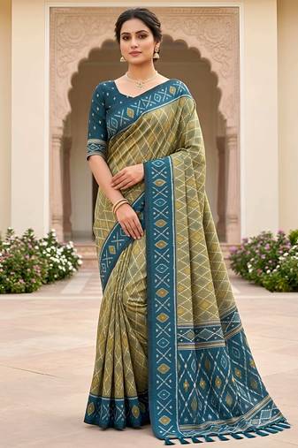 Green patola silk saree with zari weaving meenakari patola design