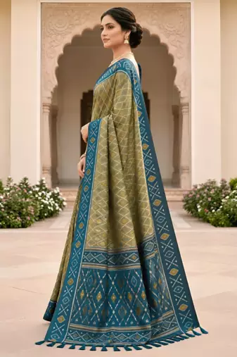 Green patola silk saree with zari weaving meenakari patola design