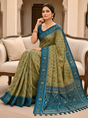 Green patola silk saree with zari weaving meenakari patola design 3