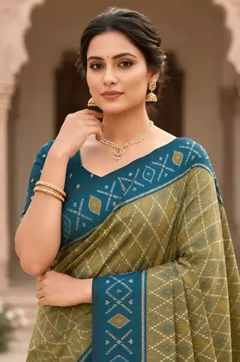 Green patola silk saree with zari weaving meenakari patola design
