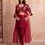Maroon floral embroidered satin cape dhoti skirt set for women