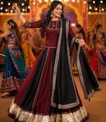 NAVRATRI SPECIAL Maroon Black Chinon Lehenga Choli with Mirror Lace Work