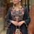 Women's black chanderi embroidered straight kurta set for with pant and dupatta