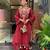 Women's maroon chanderi embroidered straight kurta set for with pant and dupatta