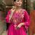 Women's pink chanderi embroidered straight kurta set for with pant and dupatta