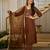 Women's brown silk blend embroidered straight kurta set with pant and dupatta