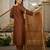 Women's brown silk blend embroidered straight kurta set with pant and dupatta