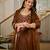 Women's brown silk blend embroidered straight kurta set with pant and dupatta