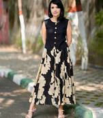 Premium black printed jaipuri cotton skirt and top set with beautiful button