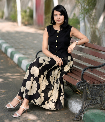 Premium black printed jaipuri cotton skirt and top set with beautiful button 2