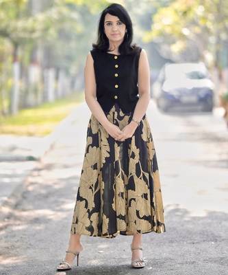 Premium black printed jaipuri cotton skirt and top set with beautiful button 3