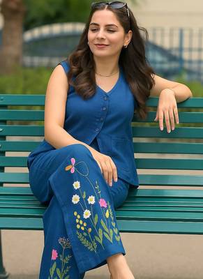 Beautiful blue cord set with embroidredpant 2