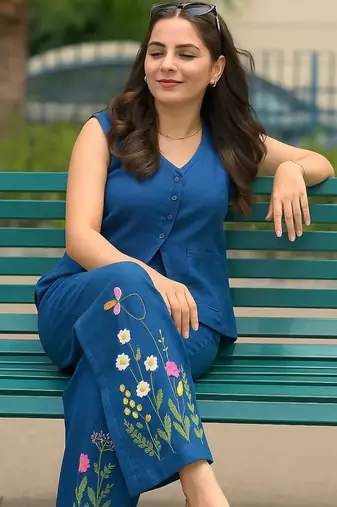 Beautiful blue cord set with embroidredpant