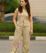 Beautiful beize cord set with embroidredpant