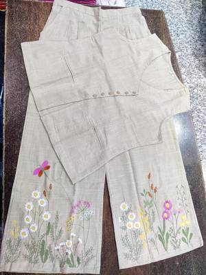 Beautiful beize cord set with embroidredpant 5