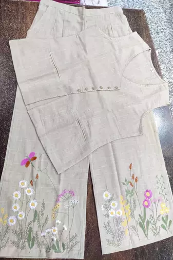Beautiful beize cord set with embroidredpant