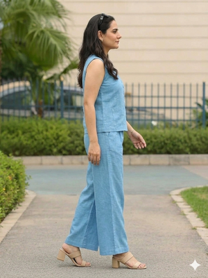 Beautiful sky blue cord set with embroidredpant 3