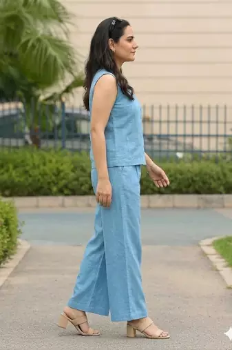 Beautiful sky blue cord set with embroidredpant