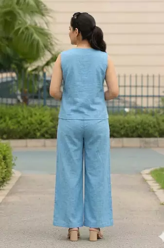 Beautiful sky blue cord set with embroidredpant