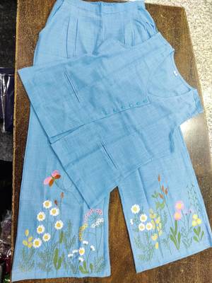 Beautiful sky blue cord set with embroidredpant 5