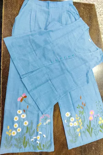 Beautiful sky blue cord set with embroidredpant