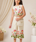 Girls cotton printed sleeveless crop top and culotte pant set