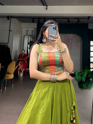 Navratri Special Cotton Zari Weaving Lehenga Choli with Lace Blouse - Full stitched free size  2