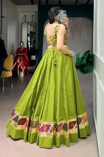 Navratri Special Cotton Zari Weaving Lehenga Choli with Lace Blouse - Full stitched free size 