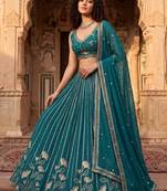Captivating Teal Green Zari and Sequins Embroidered Star Georgette Indian Designer Wedding mahendi Lehenga choli