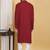 Red color embroidered kurta set with chickenkari work sequins highlights