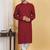 Red color embroidered kurta set with chickenkari work sequins highlights