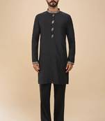stylish black cotton silk kurta set with pants for men