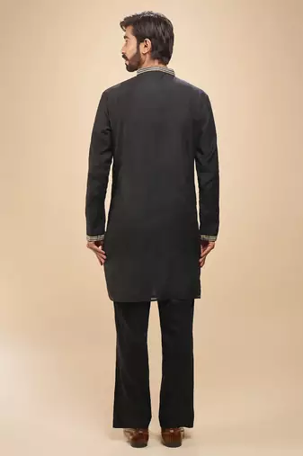stylish black cotton silk kurta set with pants for men