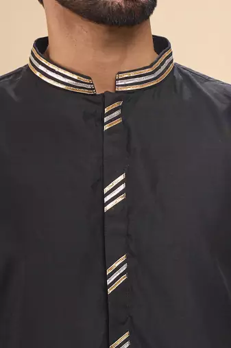stylish black cotton silk kurta set with pants for men