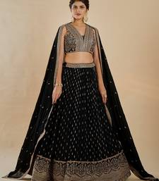 Glamorous Black Zari and Sequins Embroidered Faux Georgette Indian Designer Wedding Party wear Lehenga choli