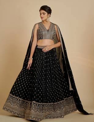 Glamorous Black Zari and Sequins Embroidered Faux Georgette Indian Designer Wedding Party wear Lehenga choli 5