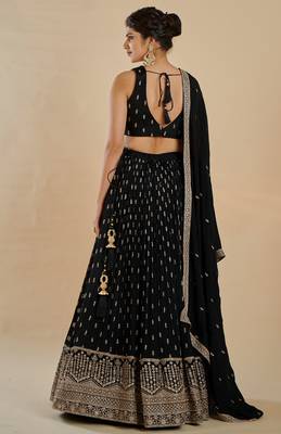 Glamorous Black Zari and Sequins Embroidered Faux Georgette Indian Designer Wedding Party wear Lehenga choli 6