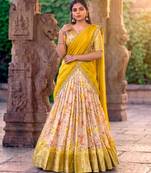Floral Printed Dola Chex Lehenga Choli with Zari Weaving Border and Sequins Embroidered Dupatta