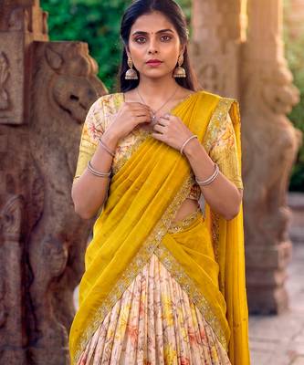 Floral Printed Dola Chex Lehenga Choli with Zari Weaving Border and Sequins Embroidered Dupatta 2
