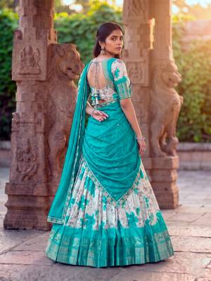Floral Printed Dola Chex Lehenga Choli with Zari Weaving Border and Sequins Embroidered Dupatta 3