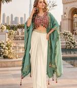 Maroon chinon free size readymade shrug suit with embroidery sequence work (free size)