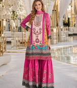 Brown crepe free size stitched gharara suit with hand mirror work