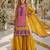 Purple crepe free size stitched gharara suit with hand mirror work
