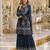 Navy blue crepe free size stitched gharara suit with hand mirror work